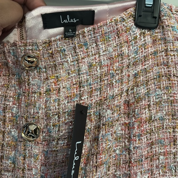 Lulus Charming Icon Pink Tweed Lurex Button-front Midi Skirt - Size L - Picture 3 of 5